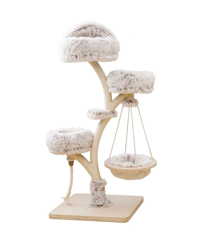 Dehner Lieblinge Bonnie Cat Scratching Post Robust Climbing Tree for Cats, Approx. 58 x 130 x 58 cm, Plush/Chipboard/Sisal/Metal, Beige/White