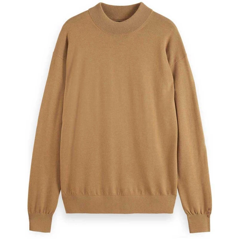 Scotch & Soda Men's Dropped Shoulder Pullover Mock Neck Sweater, Light Camel 260, XL