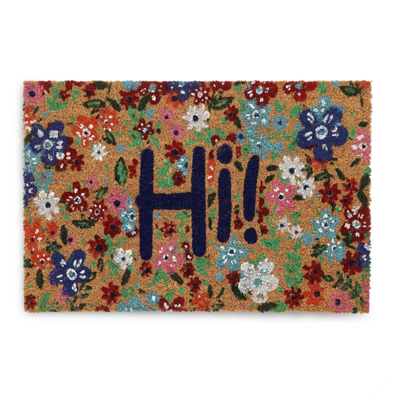 Relaxdays Coconut Doormat, Non-Slip, Welcome Mat, Floral Design, Indoor & Outdoor, Retro, 1.5 x 60 x 40 cm, Colourful, Coco