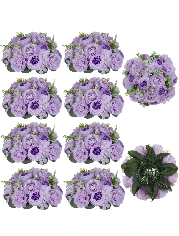 BLOSMON Flower Balls for Wedding Centerpieces: 10pc 9.5 Inch Lilac Fake Peonies Floral Arrangement Bouquet Wedding Decoration Easy Use Artificial Silk Kissing Ball Home Party Baby Shower Decor