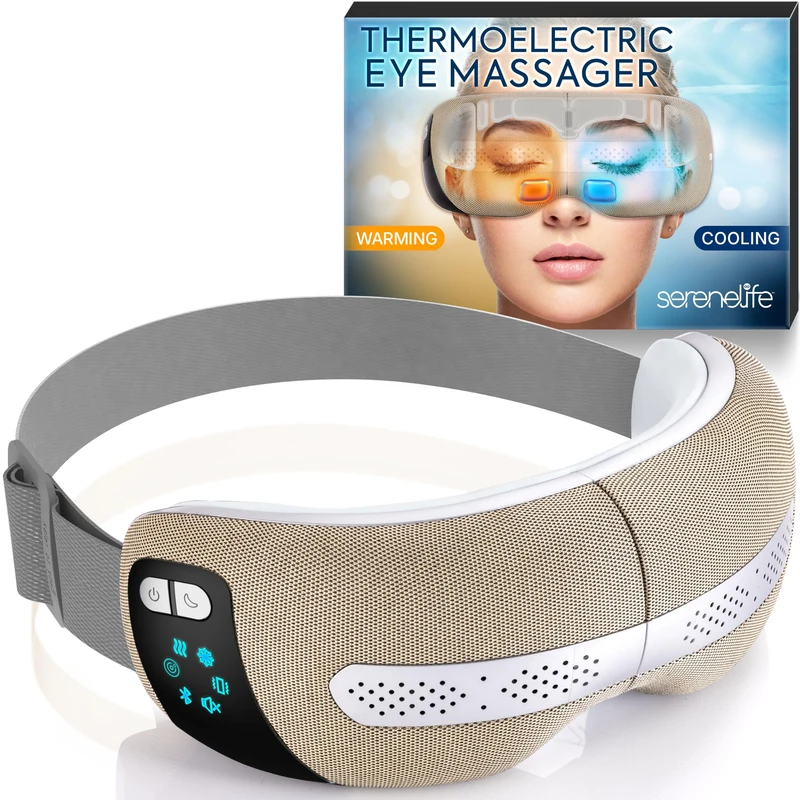 SereneLife Smart Eye Massager with Heat and Cooling, Compression, Vibration, Music, Wireless Heating Mask