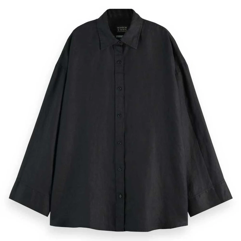 Scotch & Soda Core Linen Shirt, Black 001, 10
