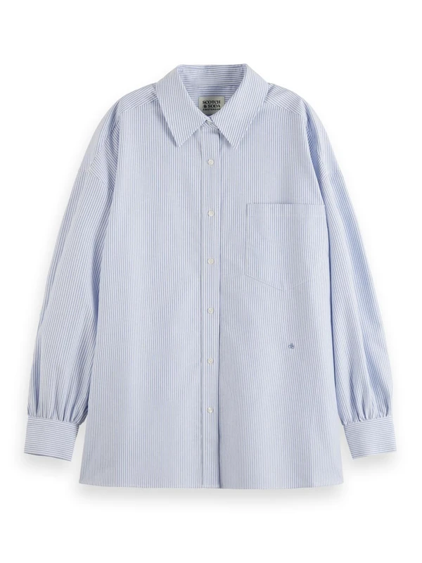 Scotch & Soda Women's Regular-fit Girlfriend Shirt, White and Blue Stripe 101, 34 in