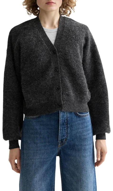 Scotch & Soda Womens Fuzzy Relaxed-fit Cardigan Sweater, Charcoal Melange, S UK