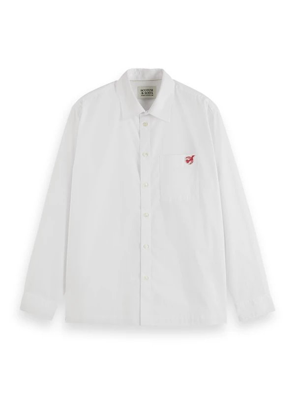 Scotch & Soda Women's Shirt Core - The Free Spirit Peace Bird Poplin Shirt, Blue White Stripe, 8