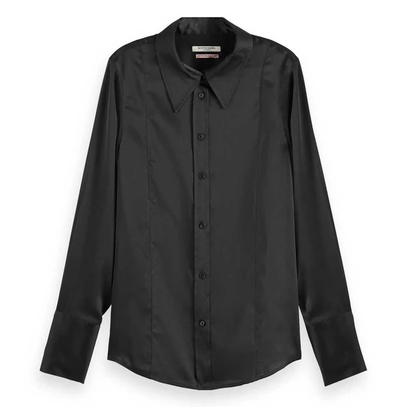 Scotch & Soda Core Satin Shirt, Black 001, 14
