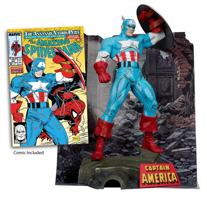 McFarlane Marvel Captain America 1:6th Scale Posed Figure with Scene & Comic (The Amazing Spider-Man #323) Toys