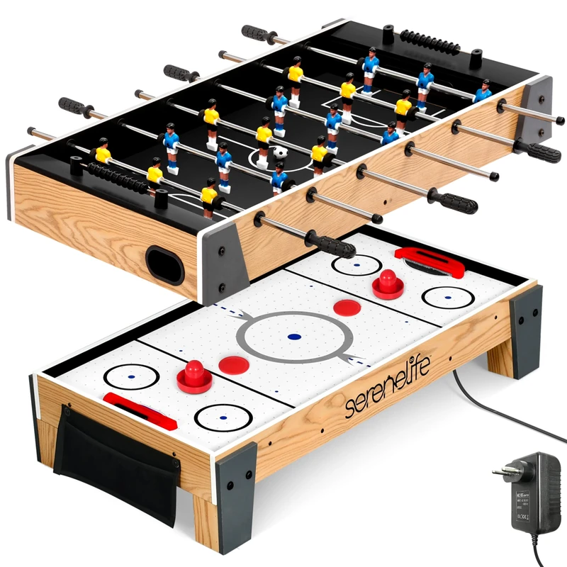 SereneLife Table Top Air Hockey 38cm and 40cm Foosball Table, 2-in-1 Swivel Game Table with Pushers, Pucks, Soccer Balls, Arcade and Indoor Games for Home and Parties Kids and Adults