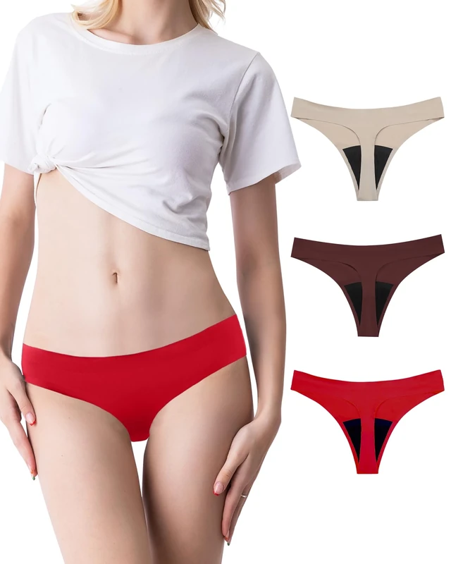 SHARICCA Womens Period Pants Thong Leakproof Menstrual Underwear Sporty for Girls Period (3P08-Multicolor, M)