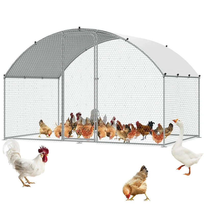 VEVOR Chicken Coop, 9.8x6.5x6.5ft Walk-in Large Metal Chicken Run for Yard with Waterproof Cover, Doom Roof Hen House with Security Lock for Outdoor and Backyard, Farm, Duck Rabbit Cage Poultry Pen