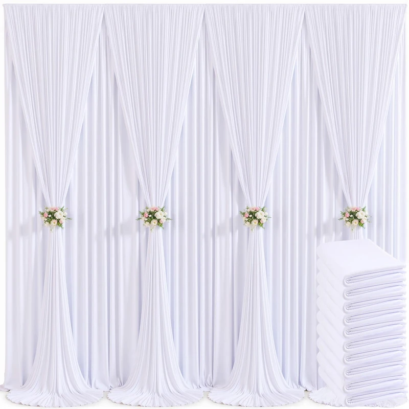 10 Panels White Backdrop Curtain for Parties Wedding Wrinkle Free 50ft x 10ft Backdrop Drapes for Baby Shower Gender Reveal Birthday Photo Photography Polyester Fabric Background Decoration