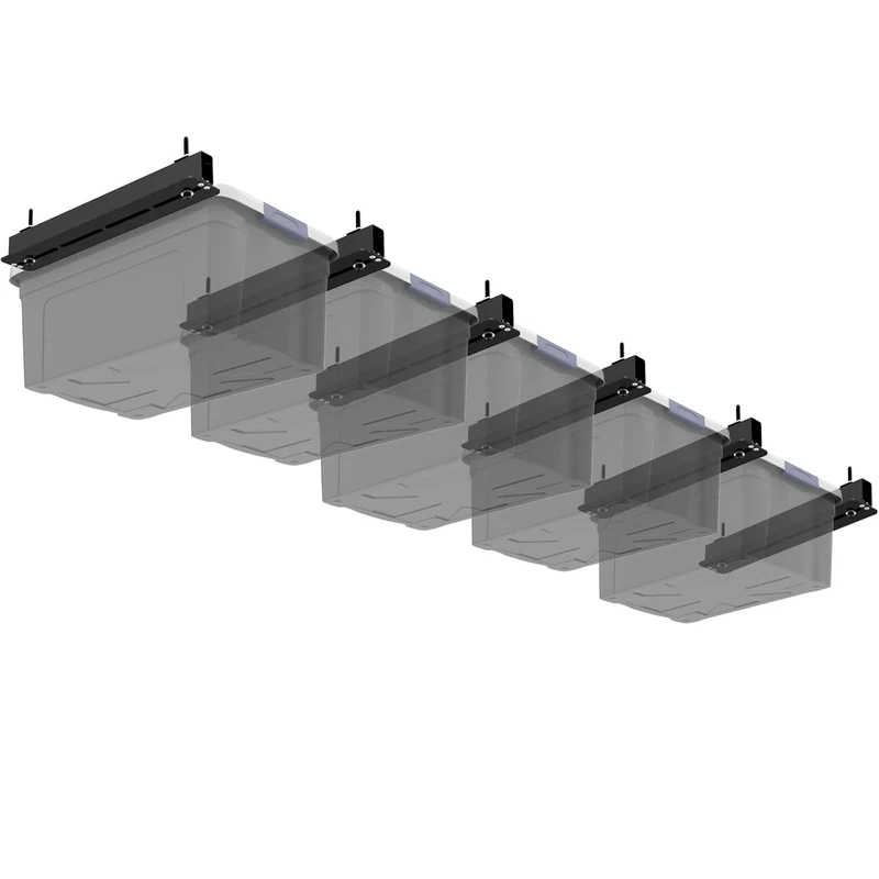 Fixirons 6 Pack Overhead Storage Rack, Ceiling Rack for Utility Bin Organization, Heavy Duty Garage Storage Supports Most Containers (for 5 Bins)