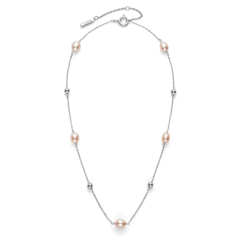 Olivia Burton Women's BY THE SEA PEARL Collection Beaded Necklace in Stainless Steel with Rose-Tone Freshwater Pearls - 24100201