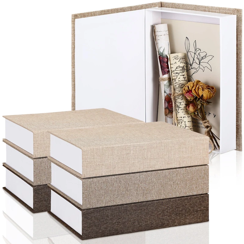 Geyoga 6 Pcs Faux Decorative Books Set for Home Decor Linen Fake Book Storage Box for Coffee Table Bookshelf Mantle Modern Home Decoration Photo Storage DIY Crafts, 8.6 x 6.1 x 1.8 Inch(Coffee Color) - Image 1