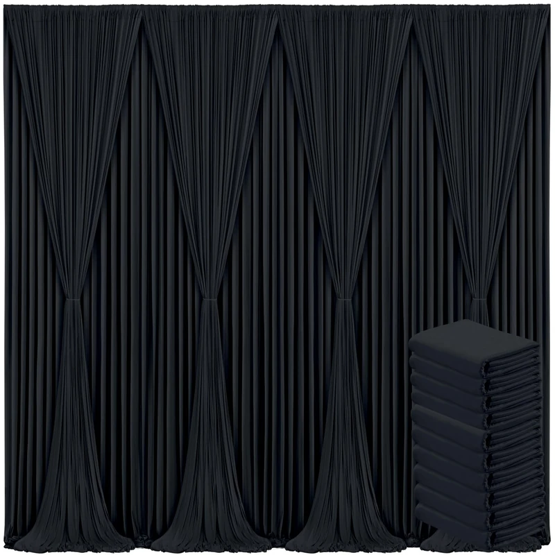 10 Panels Black Backdrop Curtain for Parties Black Wrinkle Free 50ft x 10ft Backdrop Drapes for Birthday Party Wedding Photo Photography Polyester Fabric Background Decoration