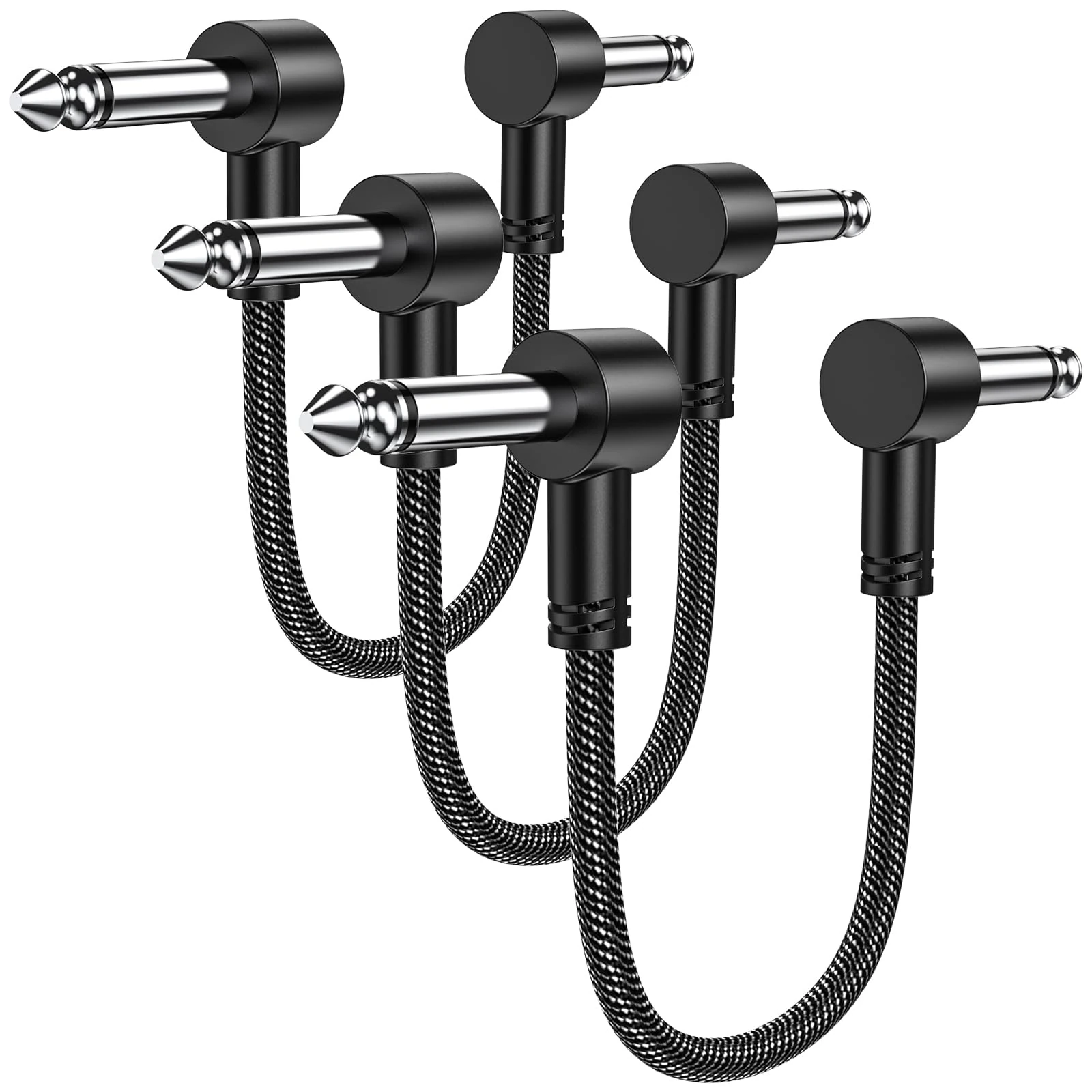 MOSWAG Guitar Patch Cables 3 Pack, guitar Patch Auxiliary Cable, Effect Pedal Cables, 1/4 inch TS Right Angle guitar Patch Cable Compatible with Bass Effects Pedal, 15 cm (6 inch)