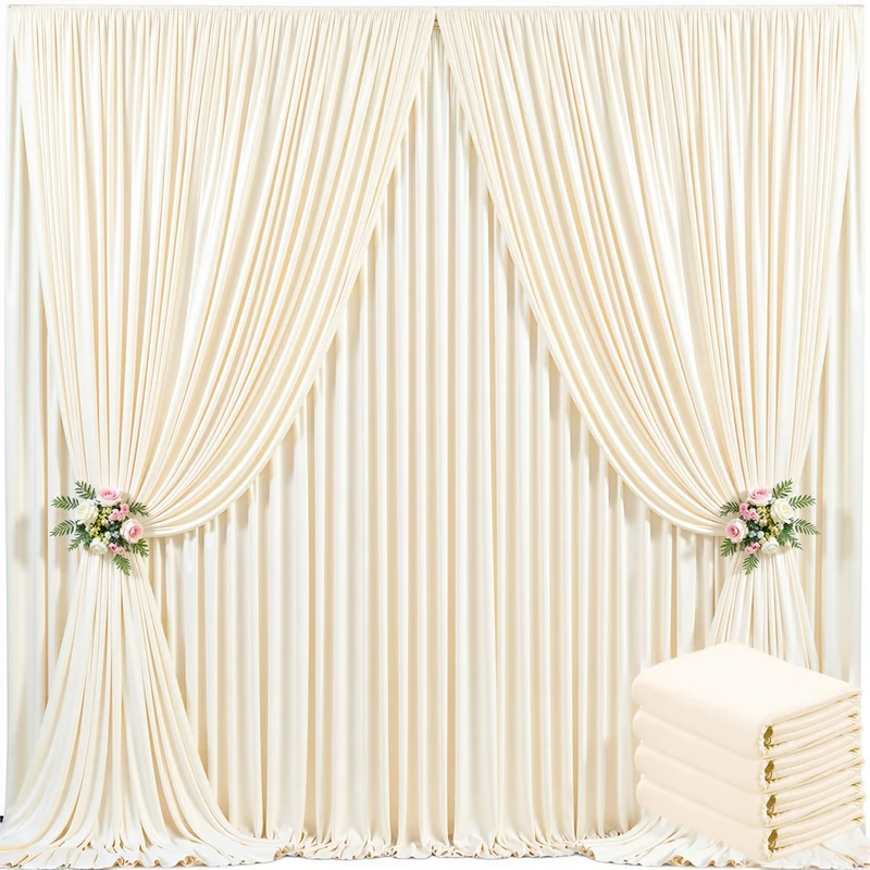 4 Panels Champagne Backdrop Curtain for Baby Shower Wrinkle Free 20ft x 10ft Backdrop Drapes Panels for Parties Wedding Bridal Shower Birthday Photo Photography Fabric Background Decoration