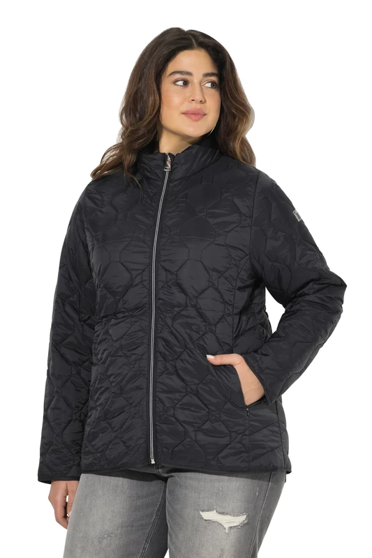 Ulla Popken Women's Hyprar Lightweight Quilted Water-Repellent Recycled Jacket, black, 54-56