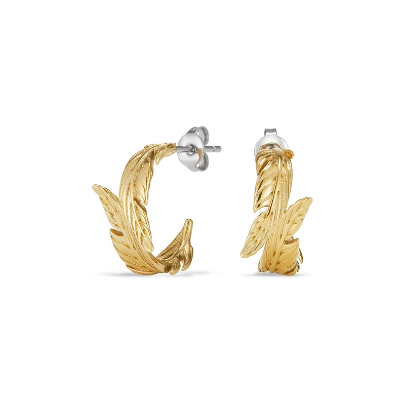 Olivia Burton Women's FEATHERS Collection Hoop Earrings in Yellow Gold with Feather Shape - 24100219