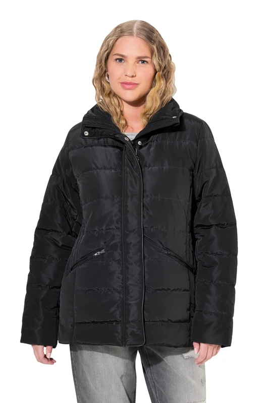 Ulla Popken Womenswear Plus Size Curvy Quilted Puffer Coat Black 46+ 825557100-46+