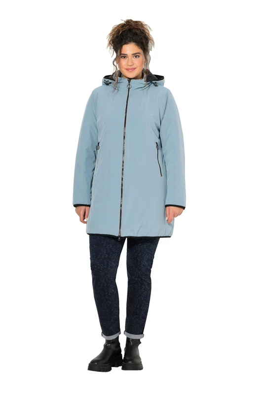 Ulla Popken Womenswear Plus Size Curvy HYPRAR Reversible Quilted Jacket Grey Blue 46+ 819903183-46+
