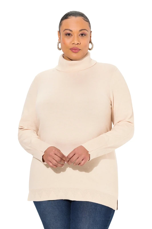 Ulla Popken Women's Rollkragenpullover, Breite Rippbündchen, Langarm Pullover Sweater, Natural Melange, 32 UK/34 UK