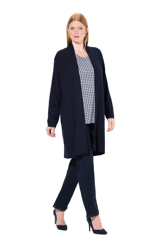 Ulla Popken Womenswear Plus Size Curvy Long Open Front Cardigan Sweater Dark Blue 50+ 712094128-50+