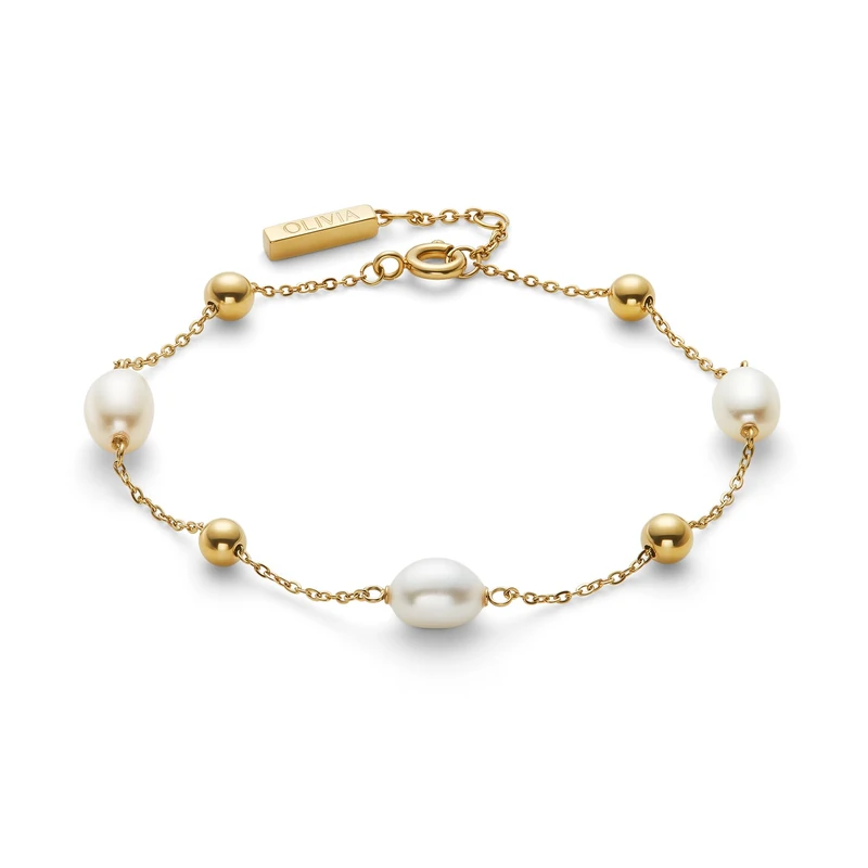 Olivia Burton Women's BY THE SEA PEARL Collection Beaded Bracelet in Yellow Gold with Freswater Pearls - 24100202