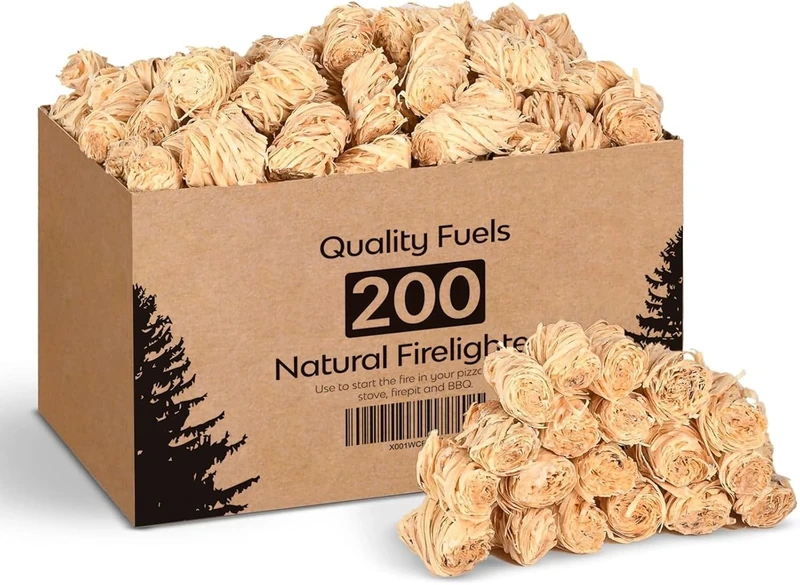 200 Natural Firelighters for Wood Burners, Fire Lighters Wood Wool Odourless Wax Coated for Stove Barbecue BBQ Oven and Fire Pit, 2KG Value Pack