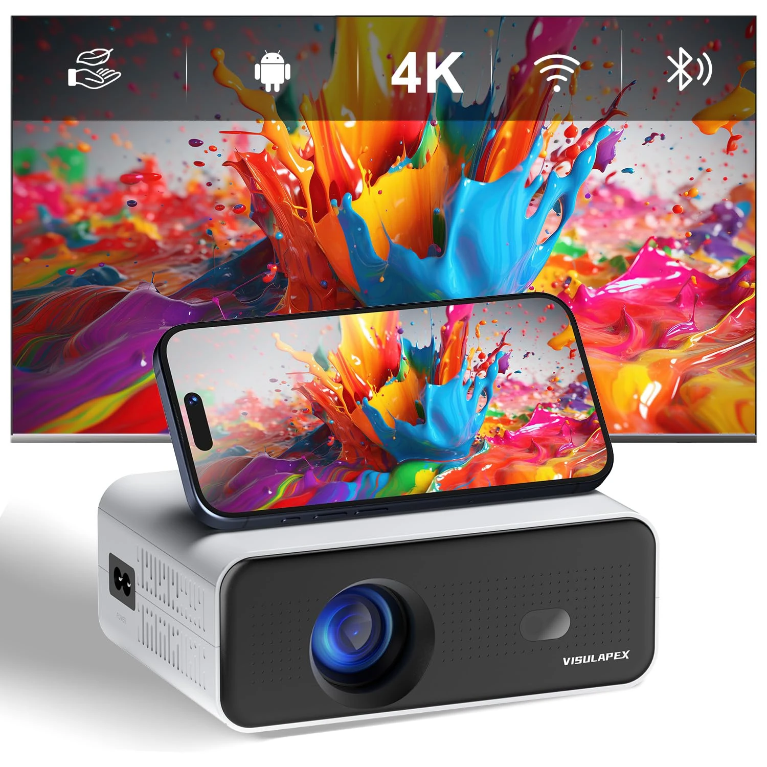 2025 Upgraded Smart Mini Projector - Auto Keystone, Electric Focus, 4K Video Supported, WiFi 6, Bluetooth 5.2, Android 11 TV, Phone Control - Visulapex Portable Home Cinema for Indoor & Outdoor