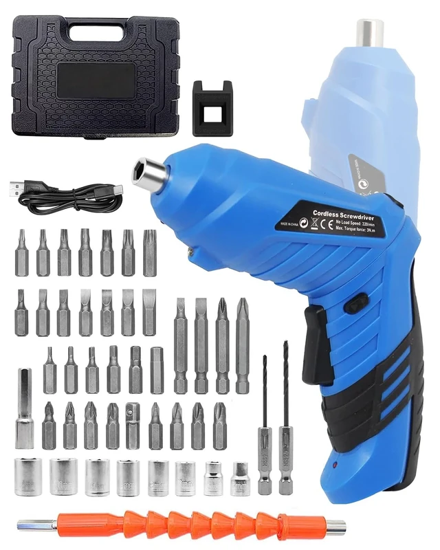 KALAHOL 49 in 1 Piece Electric Screwdrivers Cordless, 3.6V Rotatable 90 Degrees Cordless Screwdriver Rechargeable, Electric Screwdriver Set with 1300mAh Rechargeable Battery for Home DIY, Blue