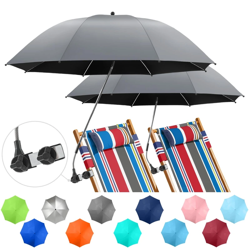 NBtoUS 2 PACK Chair Umbrella with Clamp, 360 ° Adjustable, UPF50+ Sunshade for Beach Chair, Patio Chair, Camping Chair, Golf Carts（Grey, Chair Not Included - Image 1