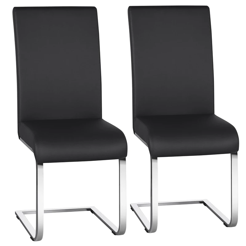 Yaheetech Dining Chairs Set of 2 Faux Leather Kitchen High Back Dining Room Chairs for Home, Kitchen and Living Room, Black