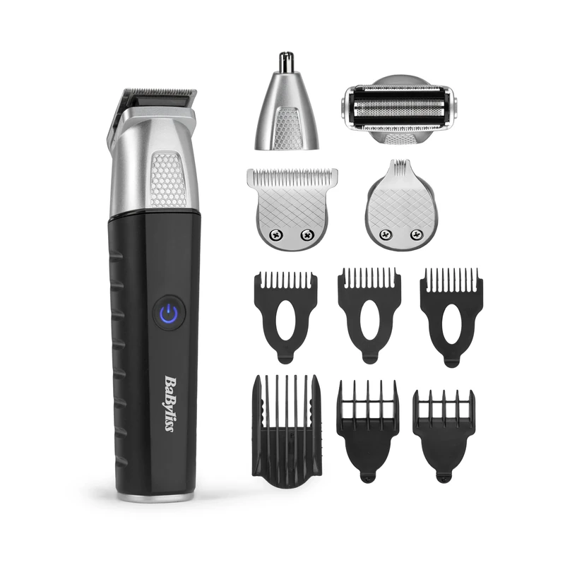BaByliss Lithium Power 11-in-1 Multi-Trimmer - Cordless Grooming Kit Including Beard Trimmer and Nose Hair Trimmer, Waterproof, Gifts for Men, Black/Grey, MT812U