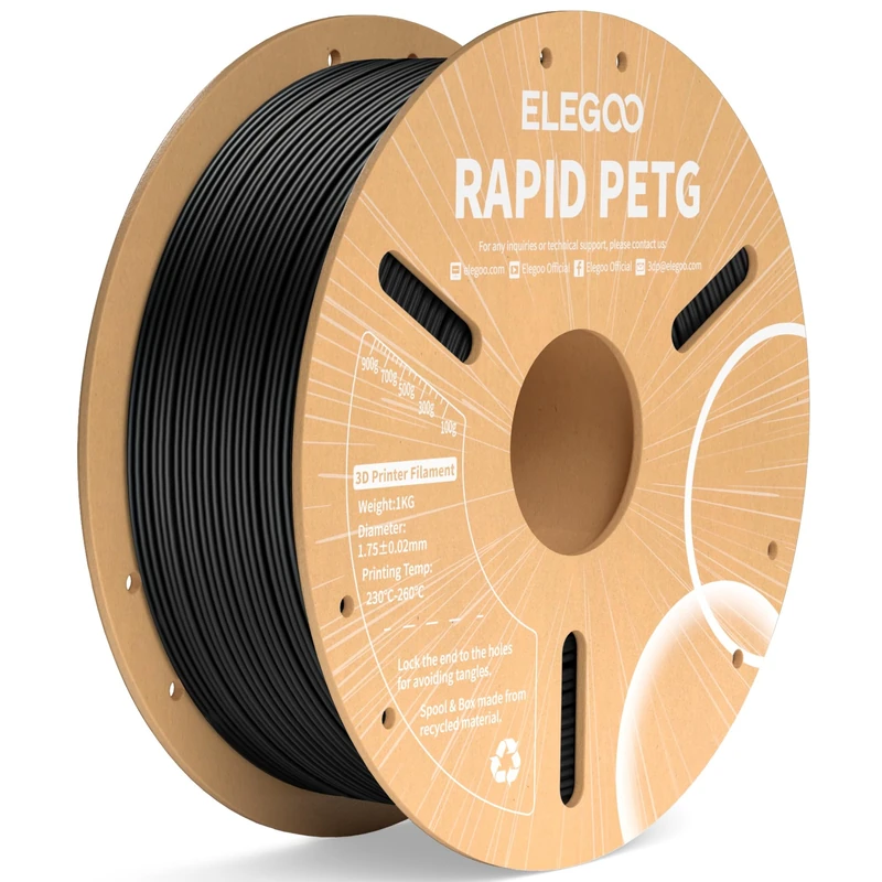 ELEGOO Rapid PETG Filament 1.75mm Black 1KG, High Speed Up to 600mm/s 3D Printer Filament Dimensional Accuracy +/- 0.02 mm, 1kg Cardboard Spool(2.2lbs) Fits for Most FDM 3D Printers