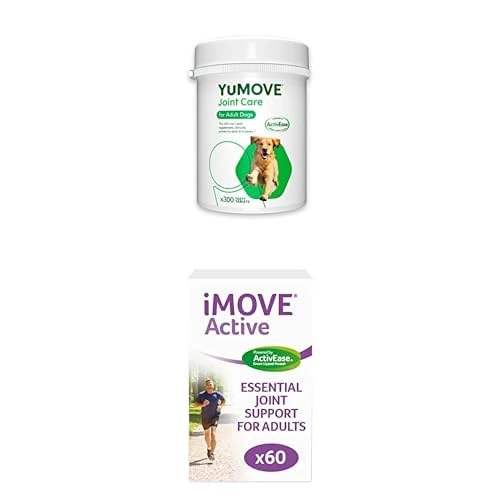 YuMOVE Adult Dog | Joint Supplement with Green Lipped Mussel |Aged 6 to 8 + iMOVE Active | Natural Joint Supplement for Humans, 60 Tablets - Includes Green Lipped Mussel, Vitamin E and C and Manganese