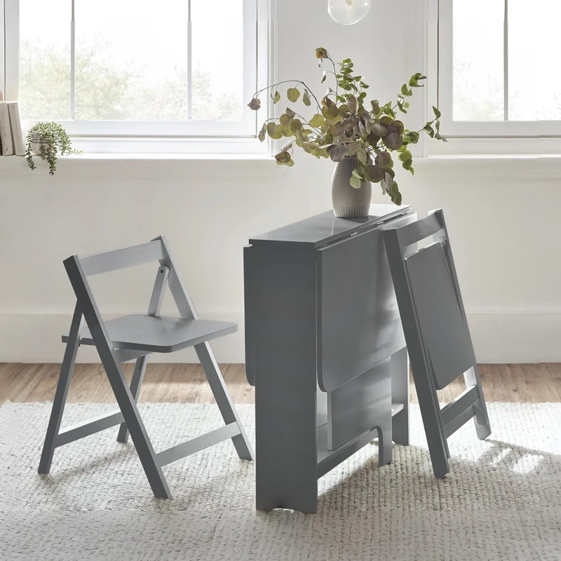 Julian Bowen Gatan Small Gateleg Table With 2 Chairs-Light Grey, Wood, 70 x 80 x100