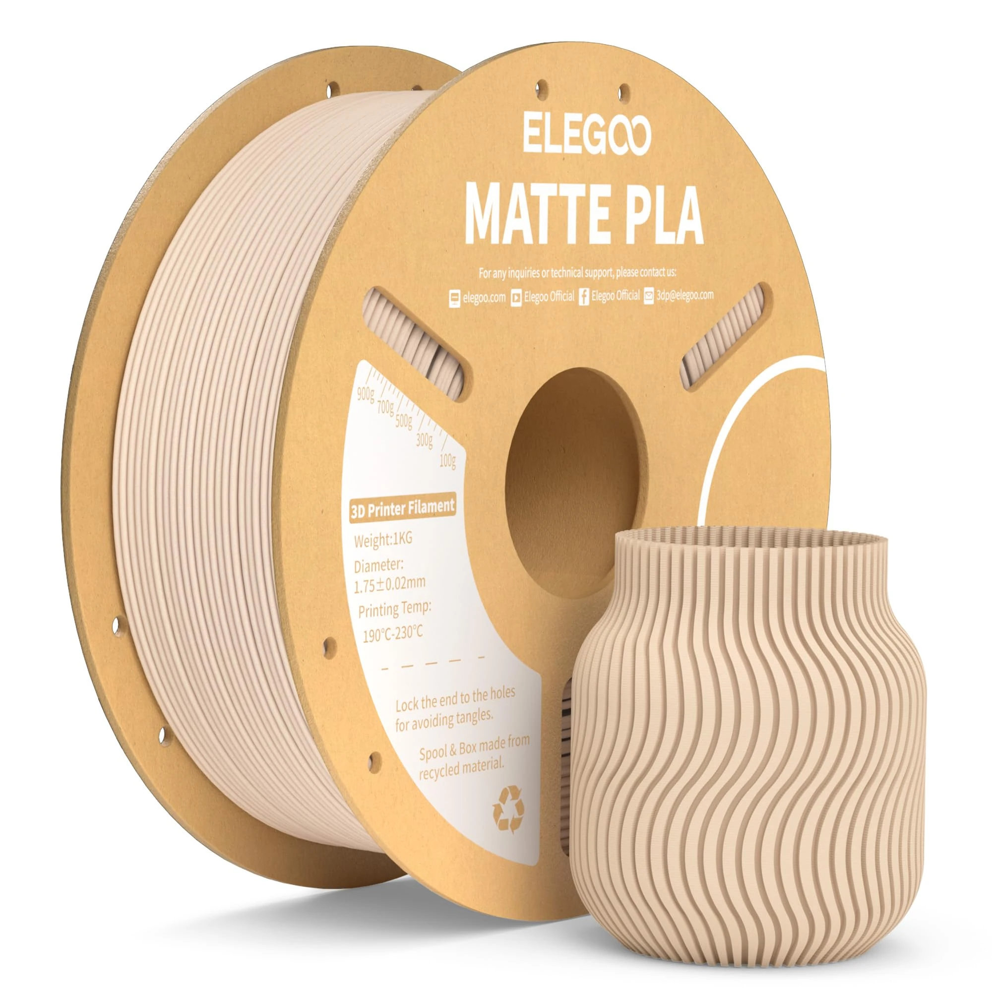 ELEGOO Matte PLA Filament Beige 1KG, 1.75mm 3D Printer Filament Dimensional Accuracy +/- 0.02mm, 1kg Carboard Spool (2.2lbs) Fits for Most FDM 3D Printers