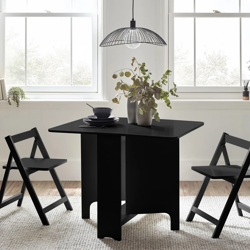Julian Bowen Gatan Small Gateleg Table With 2 Chairs-Black, Wood, 70 x 80 x100