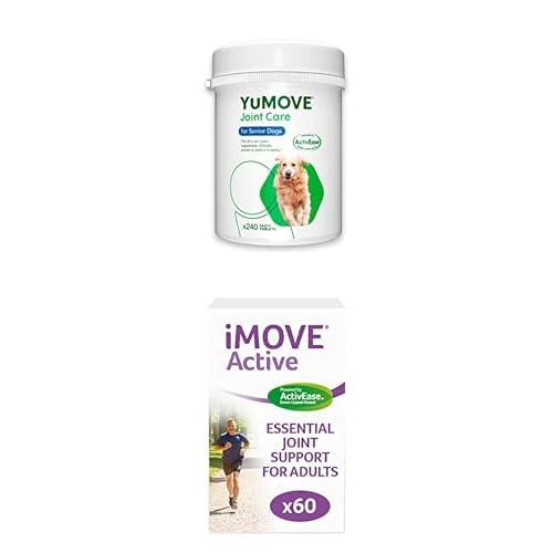 YuMOVE Senior Dog | Joint Supplement for Older Dogs, with Green Lipped Mussel |Aged 9+ | 240 + iMOVE | Natural Joint Supplement for Humans, 60 - Green Lipped Mussel, Vitamin E and C and Manganese
