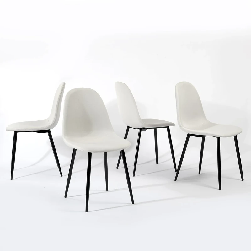 39F Furniture Dream Set of 4 Scandinavian dining room chairs in fabric and black metal legs for dining room, kitchen, living room