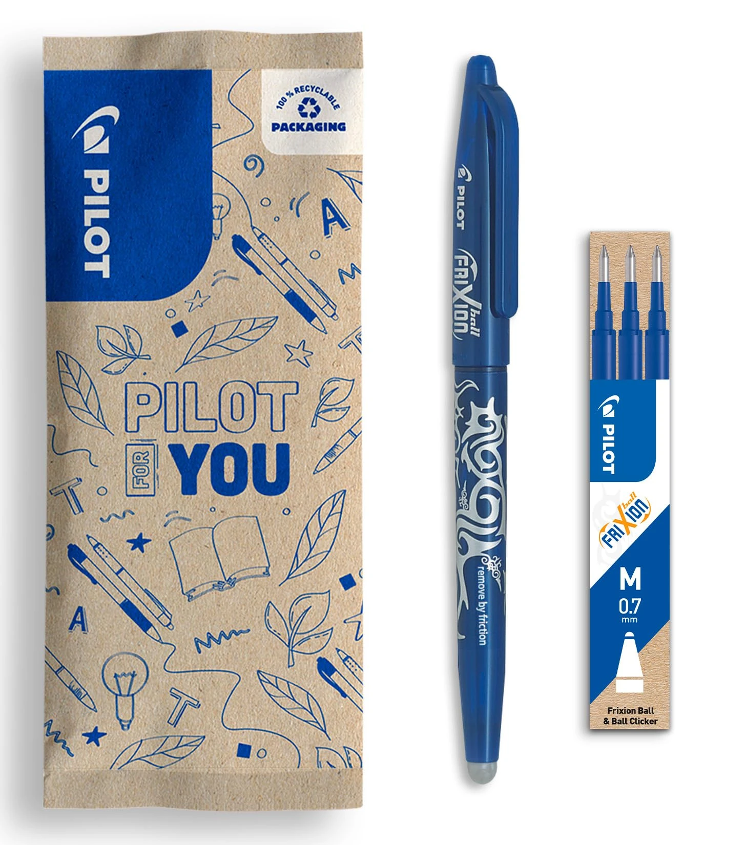 PILOT Flow Pack FriXion Ball 07 X1 Blue - Set of 3 Refills Blue
