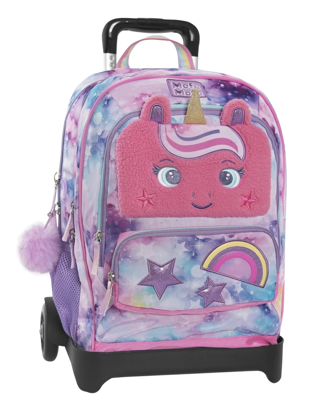 MOFU MOFU – Mofu Mofu Trolley School Backpack, Adjustable Handle, Detachable Trolley, Padded and Adjustable Shoulder Straps, 2 Main Compartments, Front Pocket, Zip Closures, 34 x 52 Hx22 cm, Lilac