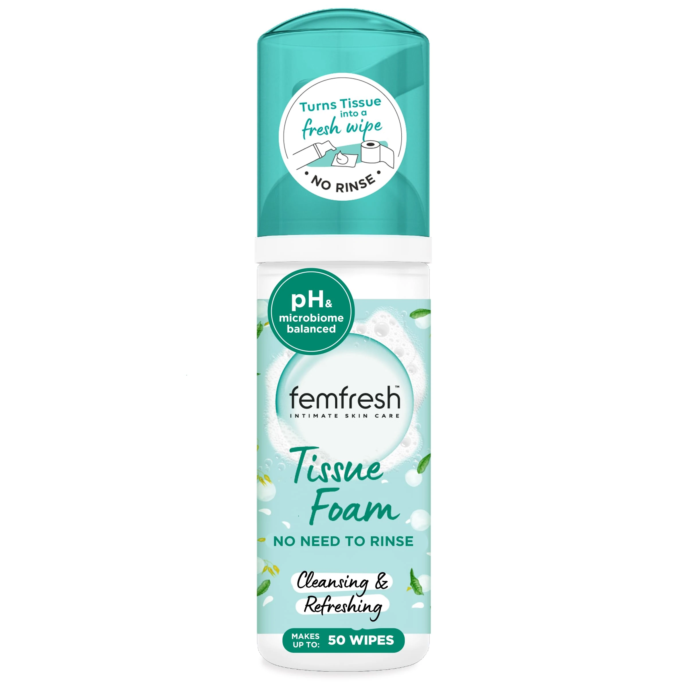 Femfresh Daily Tissue Foam, pH Balancing, No-Rinse Intimate Foam for Women, Dermatologically Tested, Vegan, 50 ml