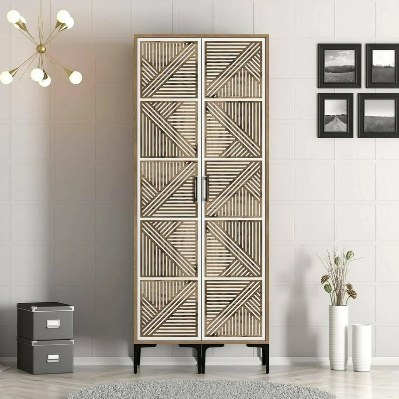 Dmora Alkaid 2 Door Wardrobe, Bedroom Furniture, Storage Cabinet, Clothes Hanger, 80 x 201 x H 48 cm, Walnut and White
