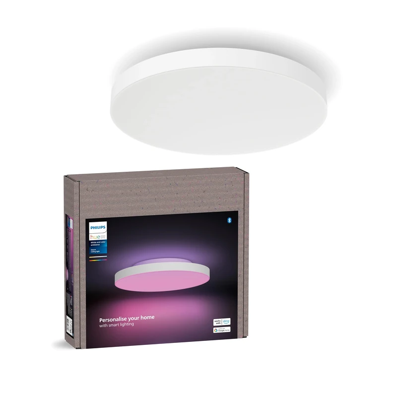 Philips Hue Datura Smart Ceiling Panel (Small Round 38.4 x 38.4 cm) White & Color Light, Bluetooth Compatible, Voice Control with Alexa, Apple Home & Google Assistant