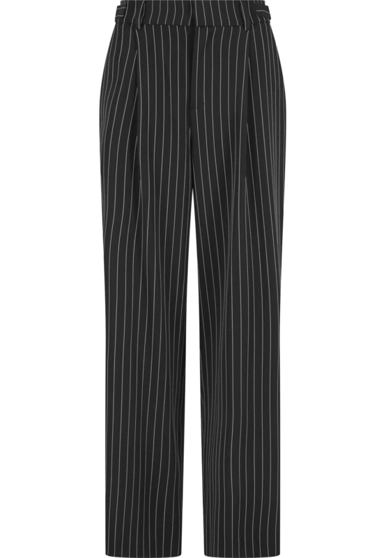 Urban Classics Women's Tb7068-ladies Pinstripe Wide Leg Trousers Casual Pants, Dark Grey/White, 2