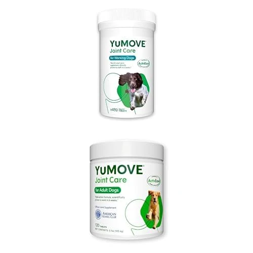 YuMOVE Working Dog | Joint Supplement with Green Lipped Mussel | All Ages & Breeds | 480 Tablets + YuMOVE Adult Dog | Joint Supplement with Green Lipped Mussel | Aged 6 to 8 | 120 Tablets