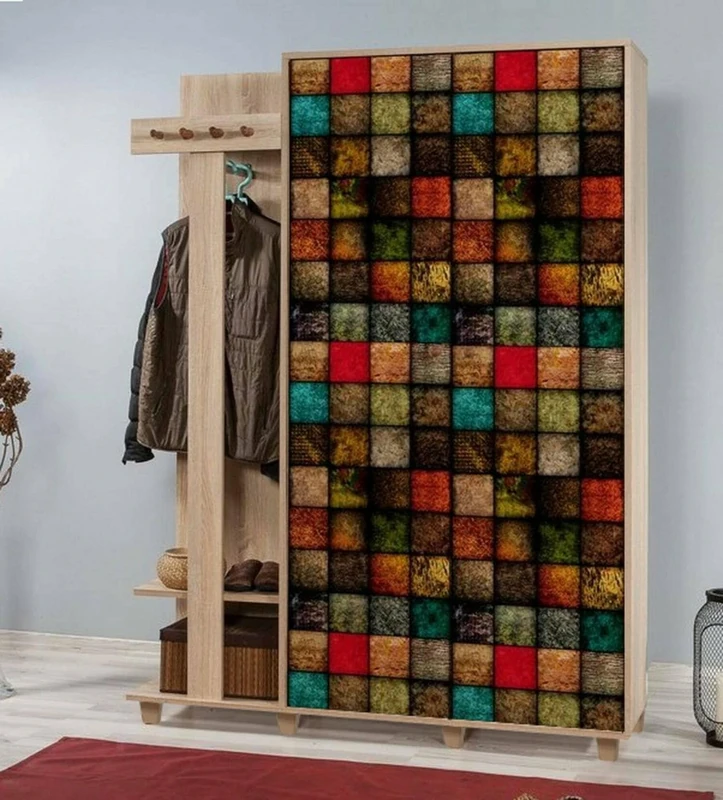 Dmora - Terpsi Entrance Cabinet, Clothes Entratina, Composition for Lobby, Multifunctional Storage Console, 135 x 36 x 194 cm, Oak and Multicoloured