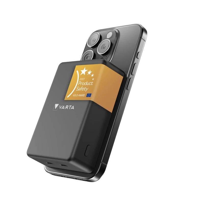 VARTA Power Bank 10000mAh, magnetic wireless power bank, Mag Pro Power on Demand, wireless, 7,5W, charging with USB Typ C, compatible with MagSafe & Qi standard (iPhones & Android), grey